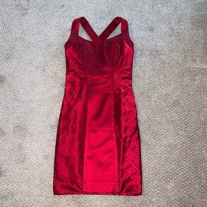 Bebe Satin Red Knee Length Cocktail Dress
